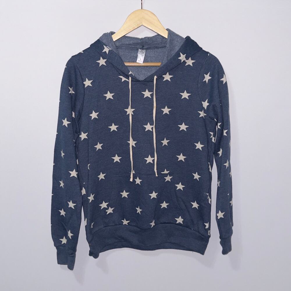 Alternative blue and white star Printed Fleece Hoodie Womens size Small